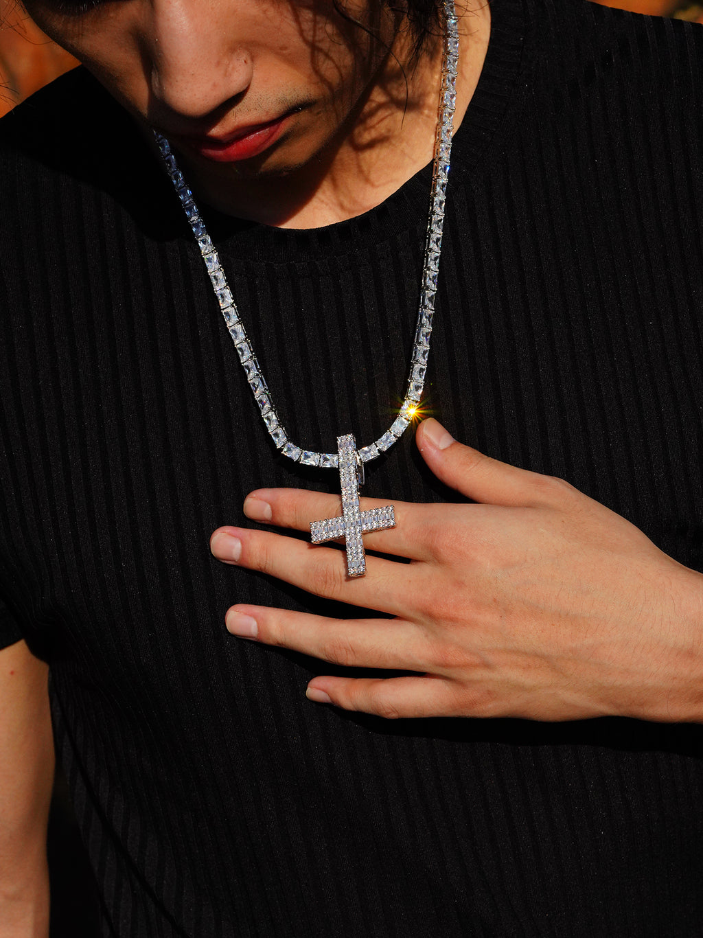 Destroy Lonely Upside Down Baquette Cross pendant