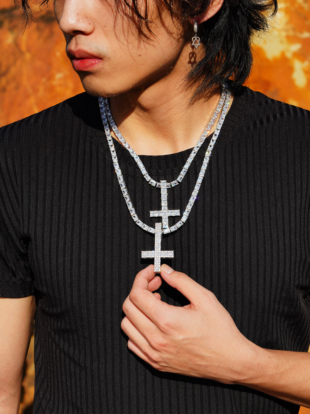 Destroy Lonely Upside Down Baquette Cross pendant